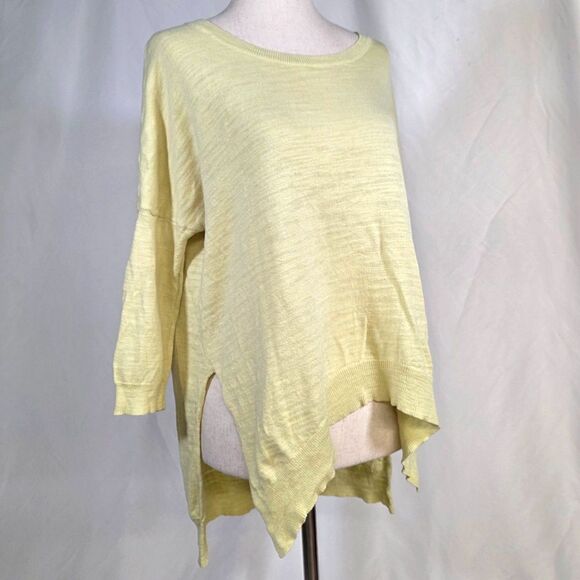 Anthropologie Sweaters - Anthropologie Moth Cotton Blend 3/4 Sleeve High-Low Knit Yellow Top Size XS